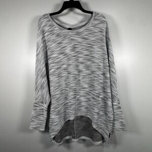 Seven7 Women's Space Dye Knit High Low Top Gray White Large Batwing Sleeve NWT